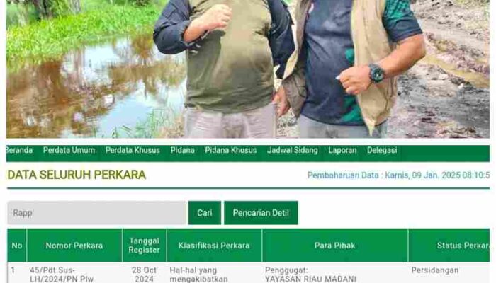 Terpantau Awak Media dan LSM Anti Korupsi di SIPP PN Pelalawan Yayasan Riau Madani Gugat PT.RAPP dan KUD Sinar Kuala Napuh