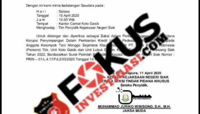 Warga Siak Dipanggil Kejaksaan Terkait Dugaan Korupsi Kredit BRI
