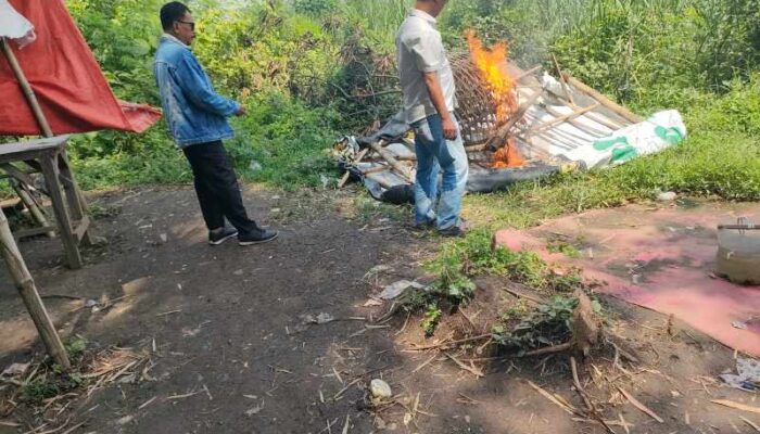 Polisi Bakar Arena Sambung Ayam di Jatikalang Kecamatan Prambon