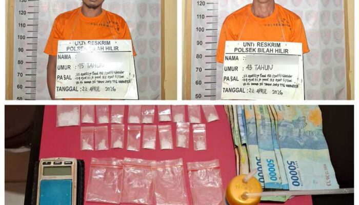 Sikat Pengedar Narkoba, Polsek Bilah Hilir Ringkus Dua Pria Bersama 18 Paket Sabu