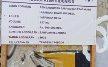Transparansi Proyek Rp400 Juta Disorot, Warga Desa Tropodo Sidoarjo Pertanyakan Kejelasan Anggaran Lapangan Olahraga